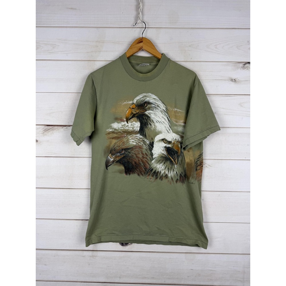 Vintage Hazelwoods Eagle Shirt Mens Large Green Wildlife Nature Graphic USA 90s